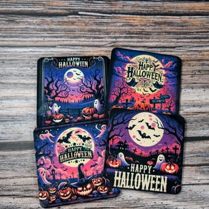 Spooky Halloween Coasters, Halloween Home Decor, Happy Halloween drink coasters, Halloween party gift