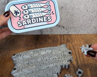 Sardinen-Puzzle, Knobelspiel, Fischpuzzle mit Aufbewahrungsdose, Geschenk für Fischliebhaber