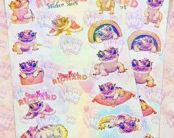 Princess Richard Gecko Stickers | Watercolor Holographic Vinyl Decals