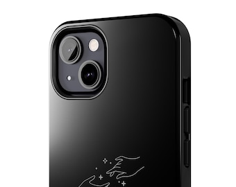 Coque pour portable Mains magiques minimalistes | Coque de portable résistante, dessin au trait céleste noir