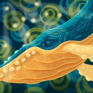 Lámina artística de ballena jorobada: arte mural oceánico apacible, ilustración marina de ensueño, decoración inspirada en la naturaleza