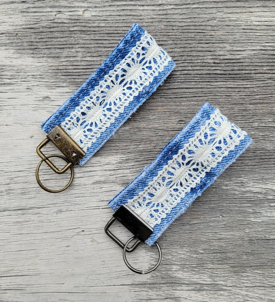 Upcycled Denim & Lace Key Fob Keychain Etsy