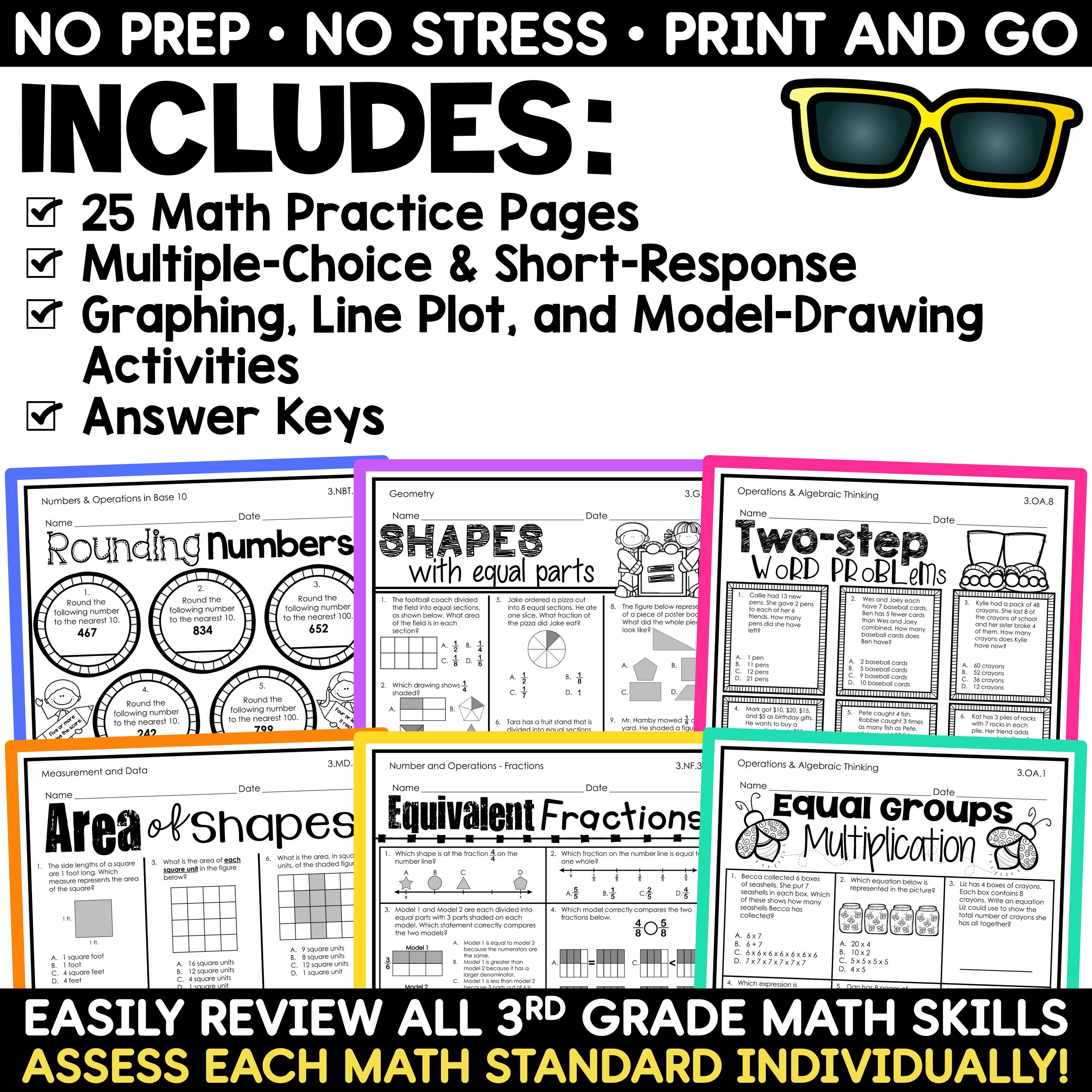3rd Grade Math Review Summer Math Worksheet, 3rd Grade Math Printable ...