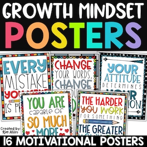 Motivational Growth Mindset Posters for Bulletin Boards, Door Decor, Classroom Teachers | Positive Classroom Inspirational Wall Art Decor