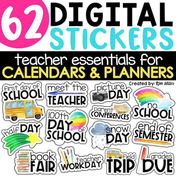Digital Stickers for Teachers | Digital Stickers for Teacher Planner | School Planner Stickers Teacher Stickers | PNG Stickers for Teachers