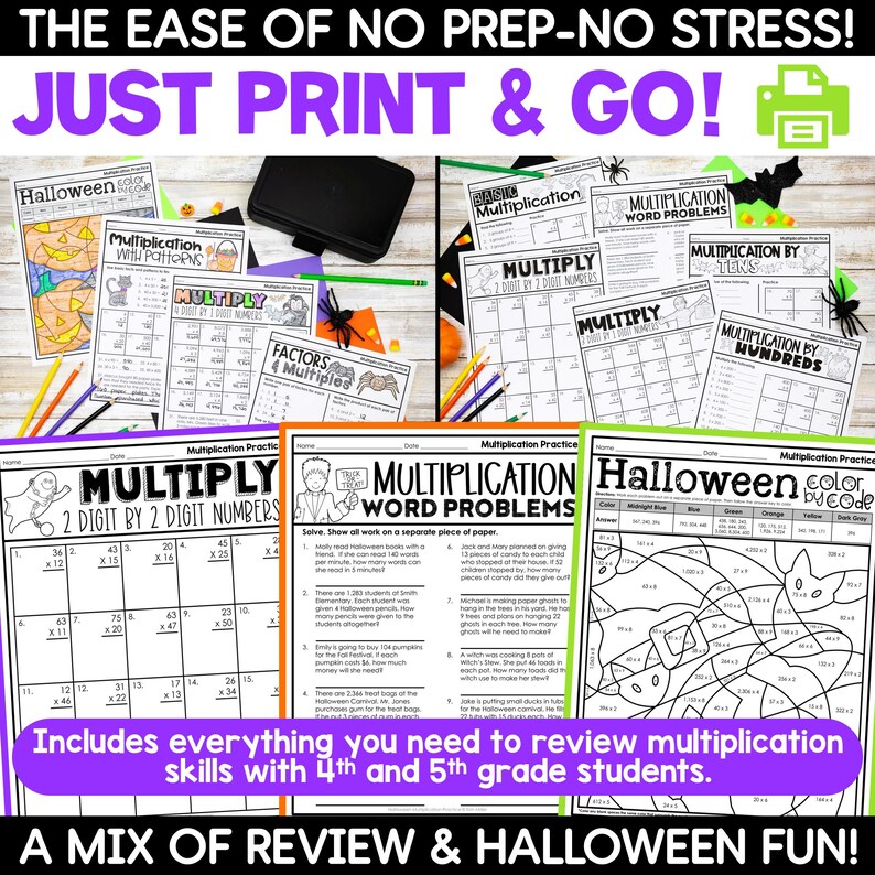 Halloween Activities Multiplication Practice Sheets Fall Math ...