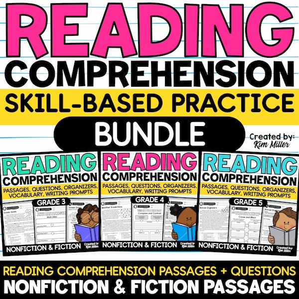 Paquete de textos y preguntas de comprensión para la preparación de exámenes de lectura para 3.º, 4.º y 5.º grado.