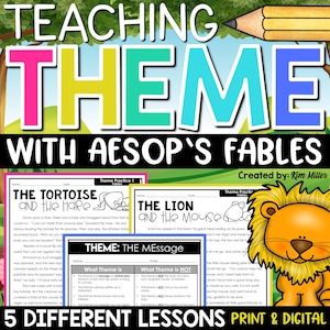 Aesop's Fables Curriculum, Teaching Theme with Aesop's Fables Worksheets, Finding Theme Graphic Organizers, Reading Comprehension Worksheets