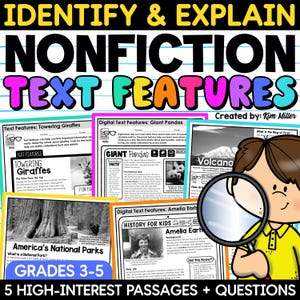 Nonfiction Text Features Worksheets, Informational Text, Reading Comprehension Passages Printables 3rd 4th 5th Grade Classroom Resources