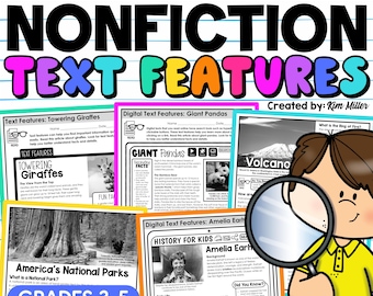 Nonfiction Text Features Worksheets, Informational Text, Reading Comprehension Passages Printables 3rd 4th 5th Grade Classroom Resources