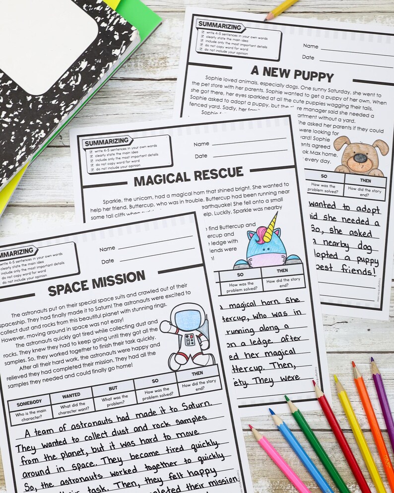 Summarizing Fiction Worksheets for Grades 3–5, SWBST Strategy, Reading ...