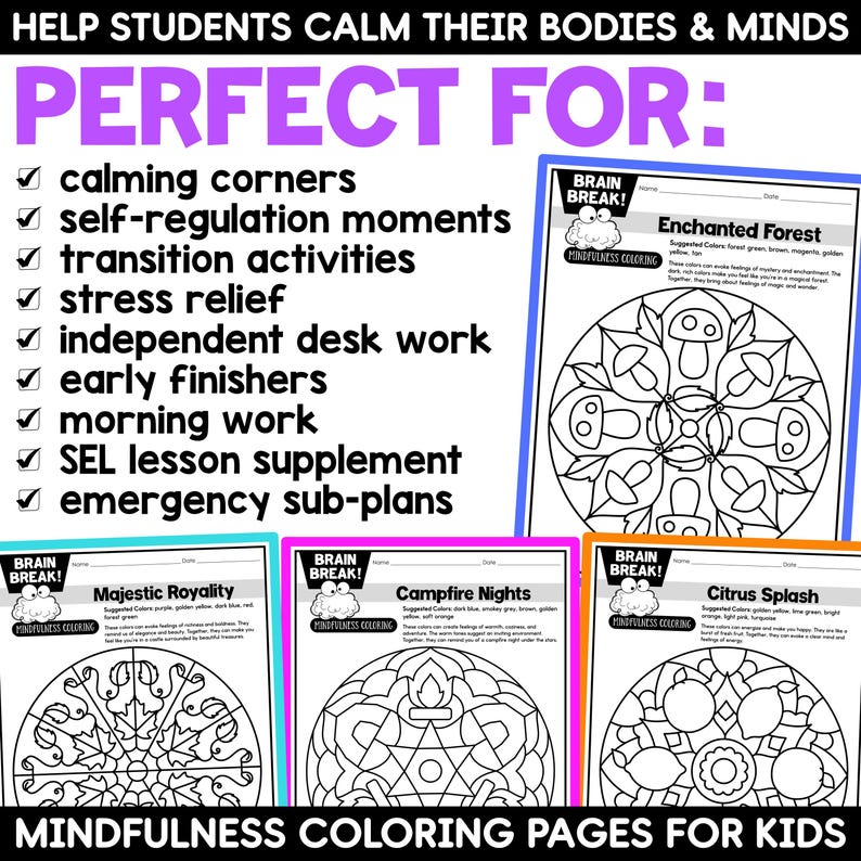 Mindfulness Coloring Pages Activities for Kids | Coloring Pages for ...