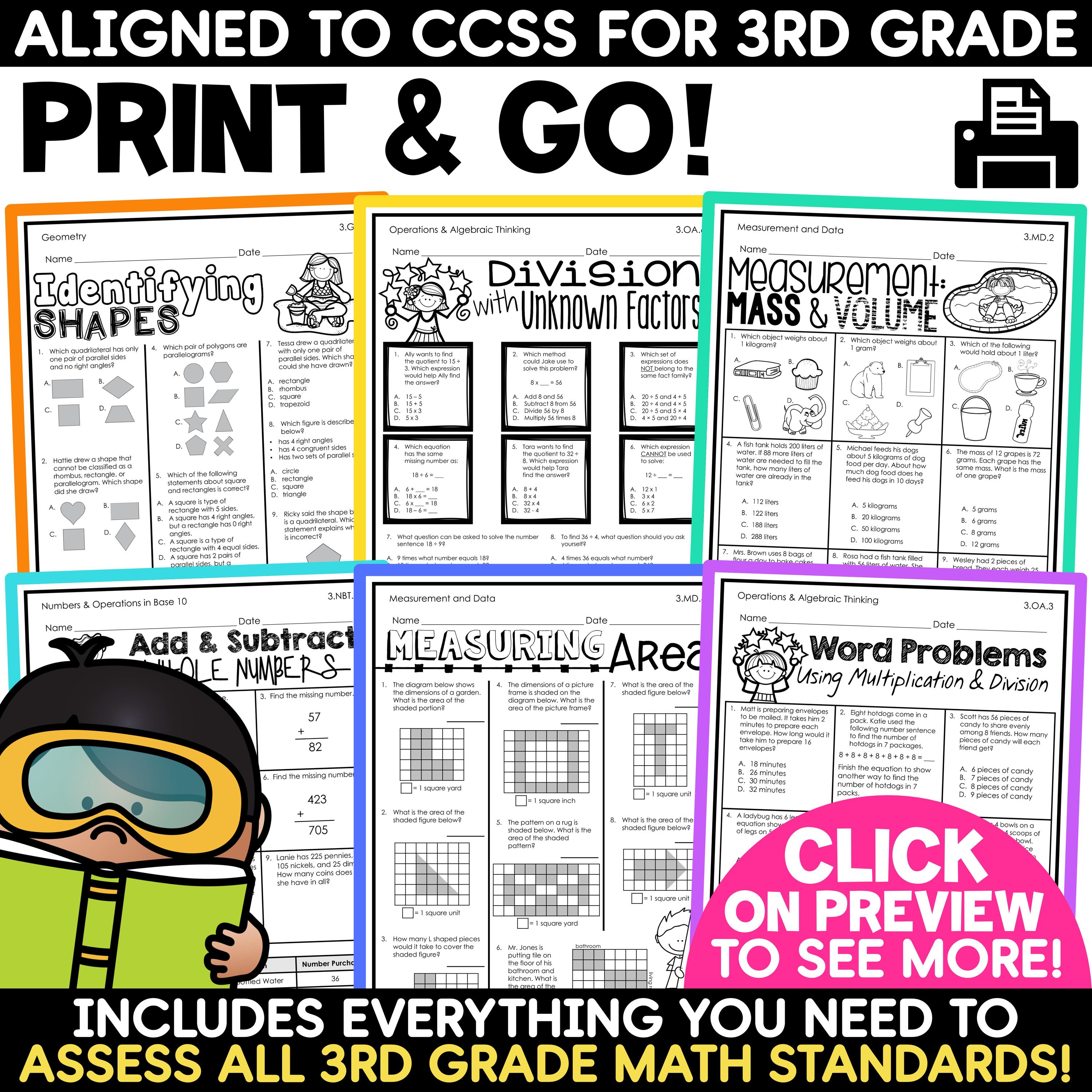 3rd Grade Math Review Summer Math Worksheet, 3rd Grade Math Printable ...