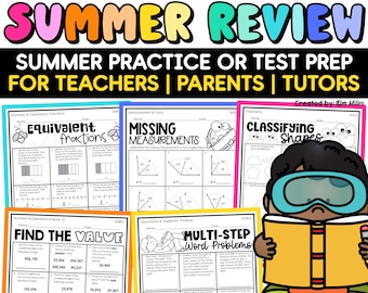 4th Grade Math Review Summer Math Worksheet, 4th Grade Math Printable, Fourth Grade Math Sheets, Homeschool Tutoring Test Prep Assessments