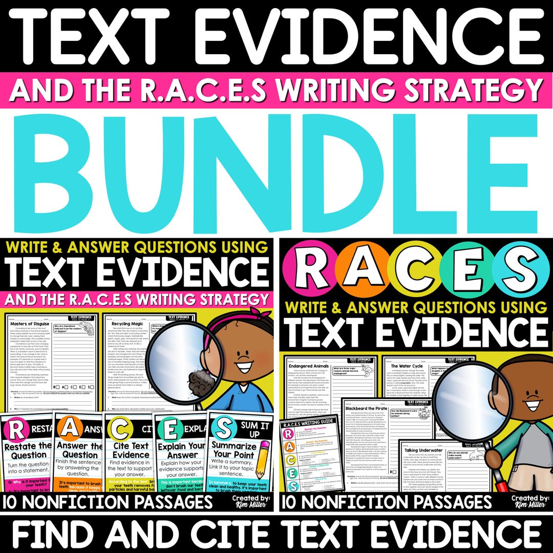 RACES Writing Strategy Bundle | Citing Text Evidence Worksheets ...