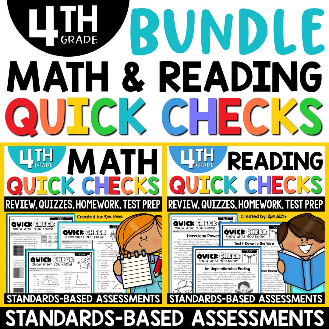 4th Grade Math and Reading Test Prep BUNDLE, Review Worksheets and ...