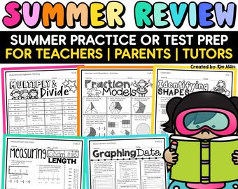 3rd Grade Math Review Summer Math Worksheet, 3rd Grade Math Printable, Third Grade Math Sheets, Homeschool Tutoring Test Prep Assessments