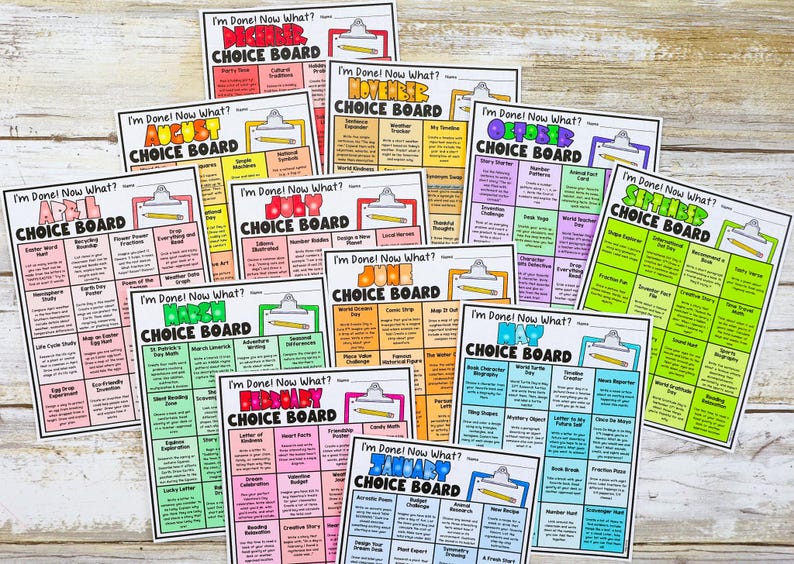 Early Fast Finishers Activities List + Choice Boards | Monthly I'm Done ...