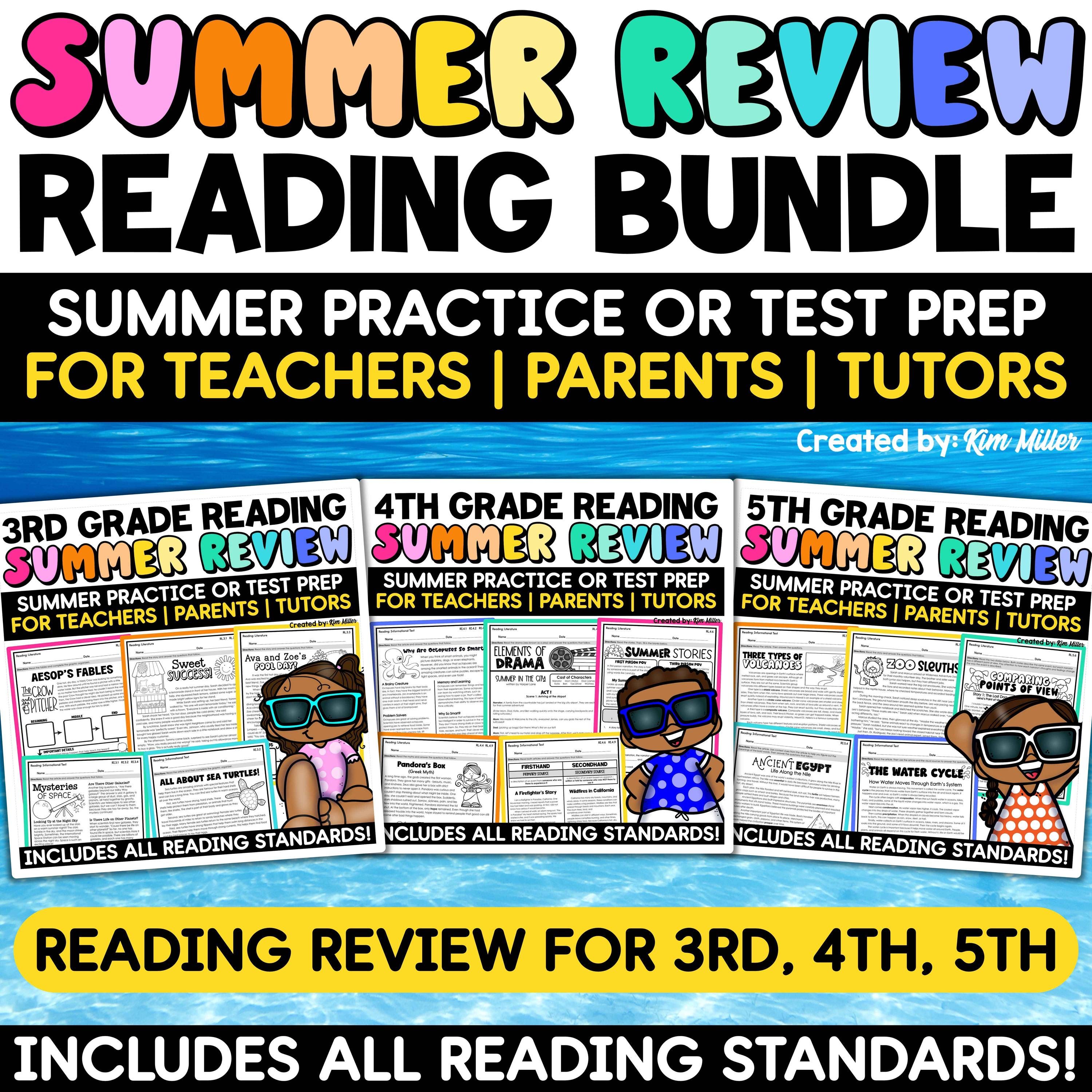 3rd 4th 5th Grade Reading Bundle, Summer ELA Review Packets, Common ...