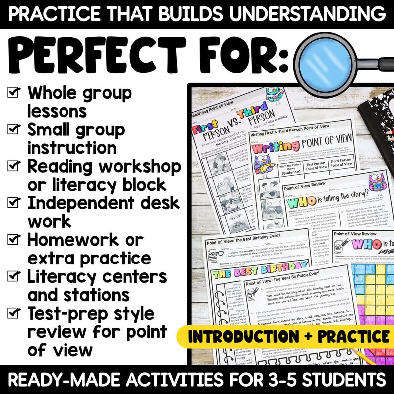 Point of View Anchor Chart, Worksheets, and Activities BUNDLE for First ...