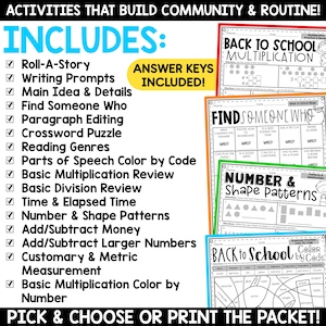 4th 5th Grade Back to School Worksheets, First Day First Week of School Reading Math Printables, Welcome Back to School Printable Workbook image 2