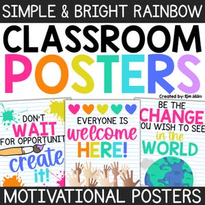 Motivational Posters for Classroom | Bright Decor Rainbow Classroom Decor | Growth Mindset Bulletin Board Posters | Classroom Bulletin Board