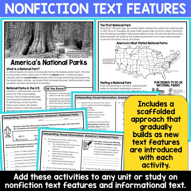 Nonfiction Text Features Worksheets, Informational Text, Reading Comprehension Passages Printables 3rd 4th 5th Grade Classroom Resources image 8