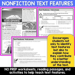 Nonfiction Text Features Worksheets, Informational Text, Reading Comprehension Passages Printables 3rd 4th 5th Grade Classroom Resources image 6