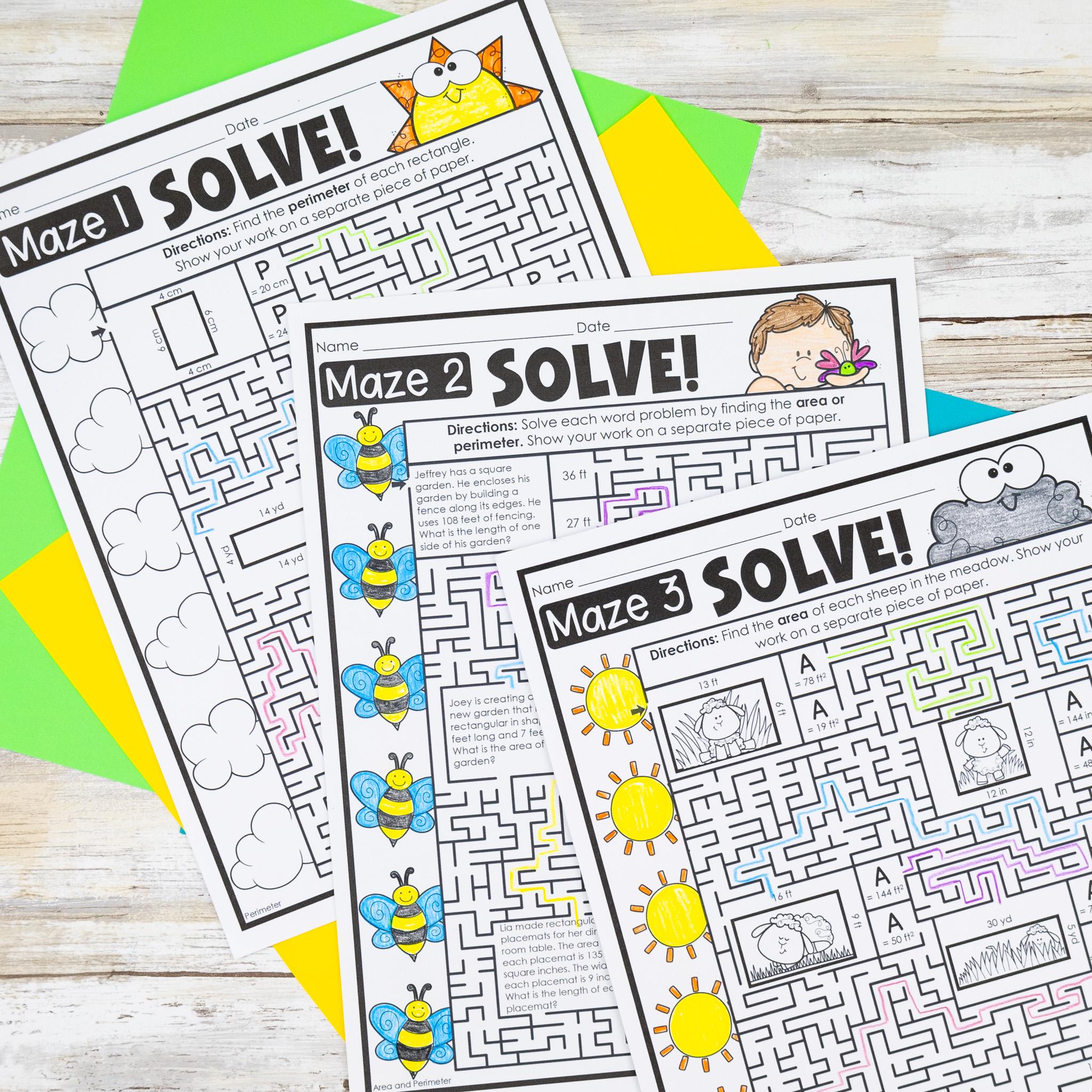 Area and Perimeter Math Mazes | 4th Grade Geometry Worksheets for Math ...