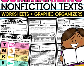 Summarizing Nonfiction Worksheets for Grades 3–5, Main Idea and Key Details, Reading Comprehension, Graphic Organizers