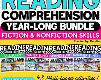 Reading Comprehension Bundle PDF, Digital Download Printables for 3rd-5th Grade, School Worksheets for Teacher, Classroom, Homeschool