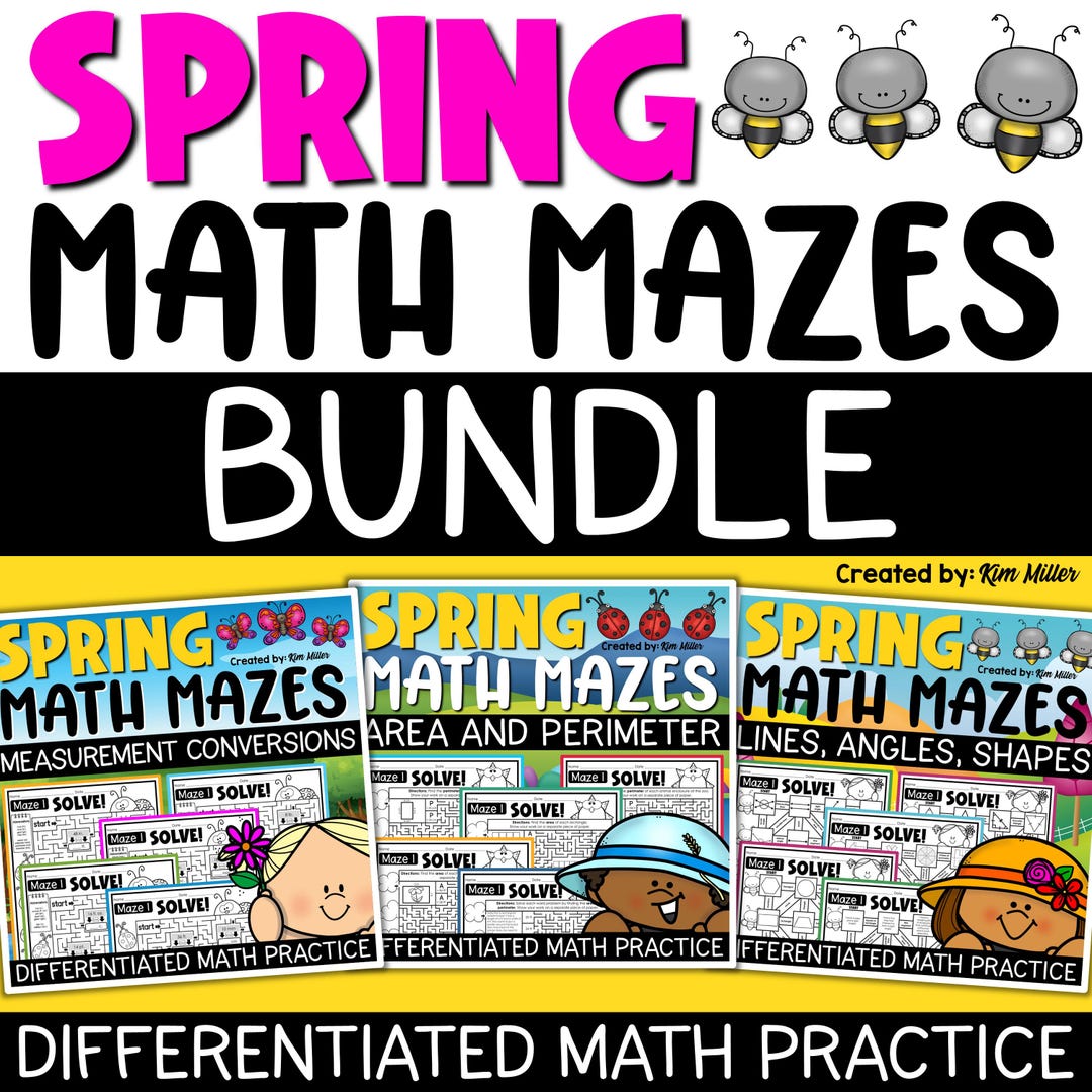 4th Grade Math Maze Worksheets Bundle | Geometry, Measurement ...