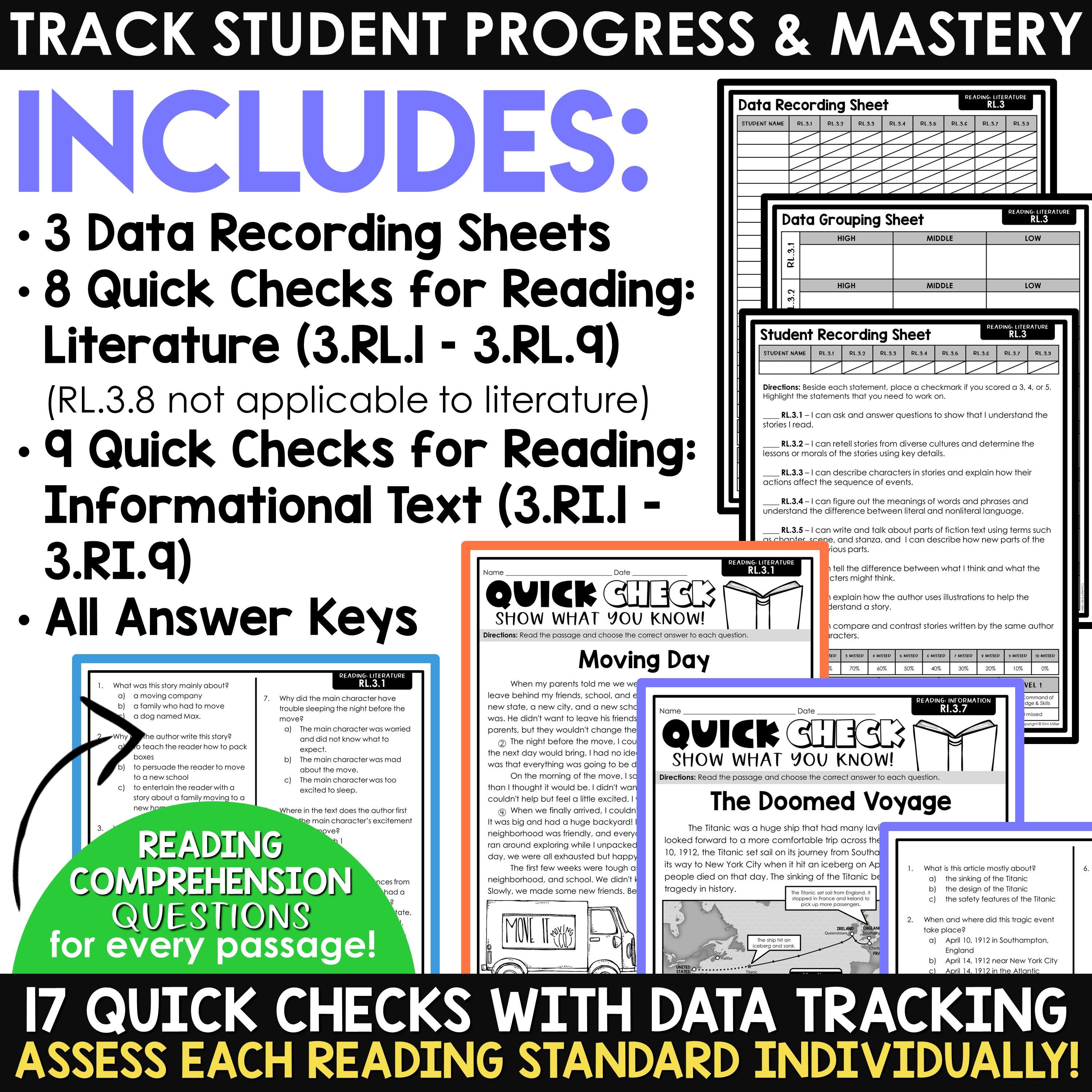 3rd Grade Math and Reading Test Prep Bundle | Worksheets, Review Packet ...