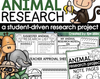 Animal Research Project Template | Report Notes & Writing Unit for Elementary | Animal Facts Habitats Informational Writing Homeschool Study