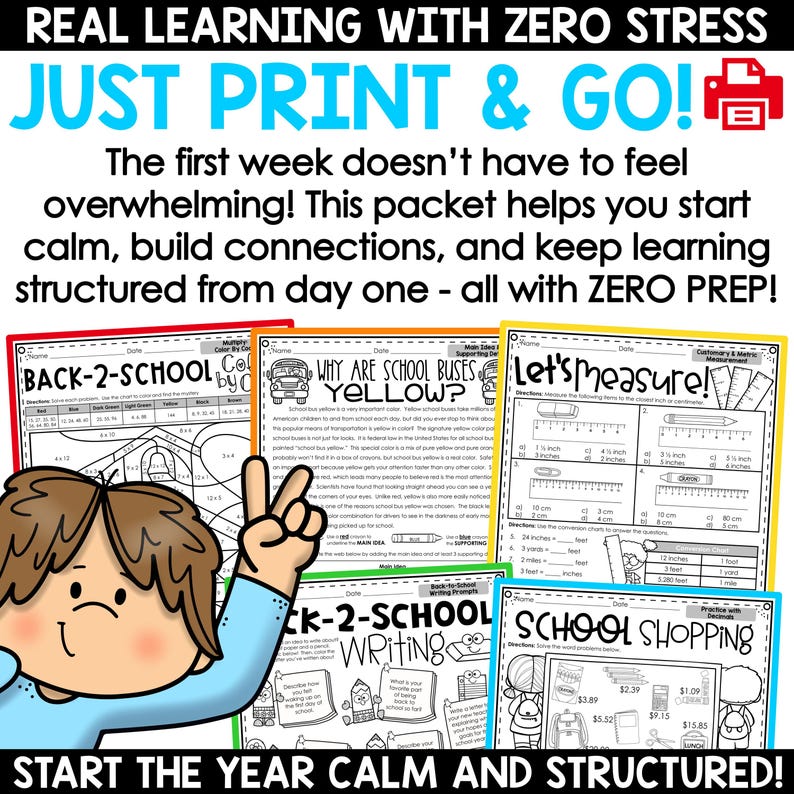 4th 5th Grade Back to School Worksheets, First Day First Week of School Reading Math Printables, Welcome Back to School Printable Workbook image 4