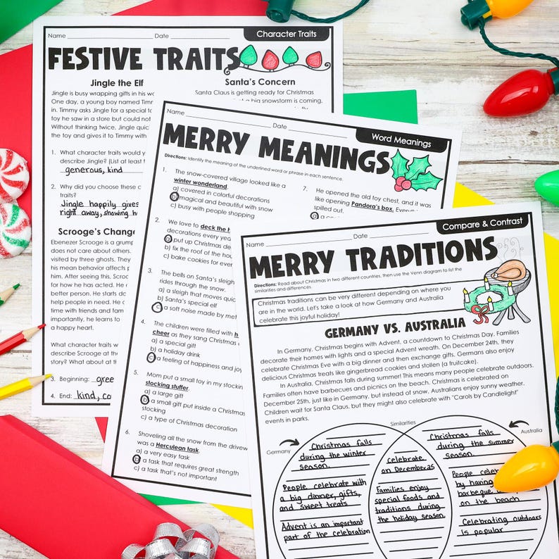 Fichas de lectura navideñas para 4.º y 5.º grado / Paquete imprimible listo para usar / Educación en casa navideña, descarga instantánea imagen 11