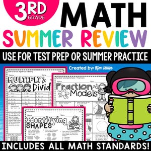3rd Grade Math Review Summer Math Worksheet, 3rd Grade Math Printable, Third Grade Math Sheets, Homeschool Tutoring Test Prep Assessments