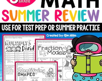 3rd Grade Math Review Summer Math Worksheet, 3rd Grade Math Printable, Third Grade Math Sheets, Homeschool Tutoring Test Prep Assessments