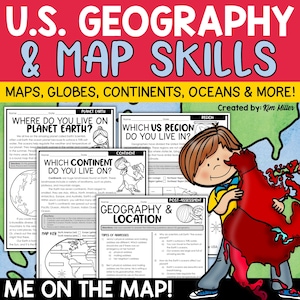 Map Fertigkeit US Geographie Arbeitsblatt | Landkarten und Globen | Kontinente und Ozeane | Me on the Map Aktivitäten | Lernmotiven für Kinder