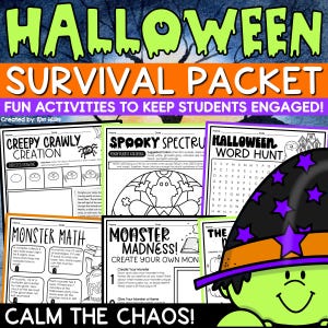 Halloween Fun Activities Packet Math Reading Writing No Prep Worksheets Printables, 4th 5th Grade Teacher, Homeschool Instant Download