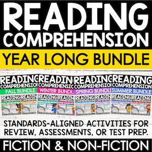 Reading Comprehension Bundle PDF, Digital Download Printables for 3rd-5th Grade, School Worksheets for Teacher, Classroom, Homeschool