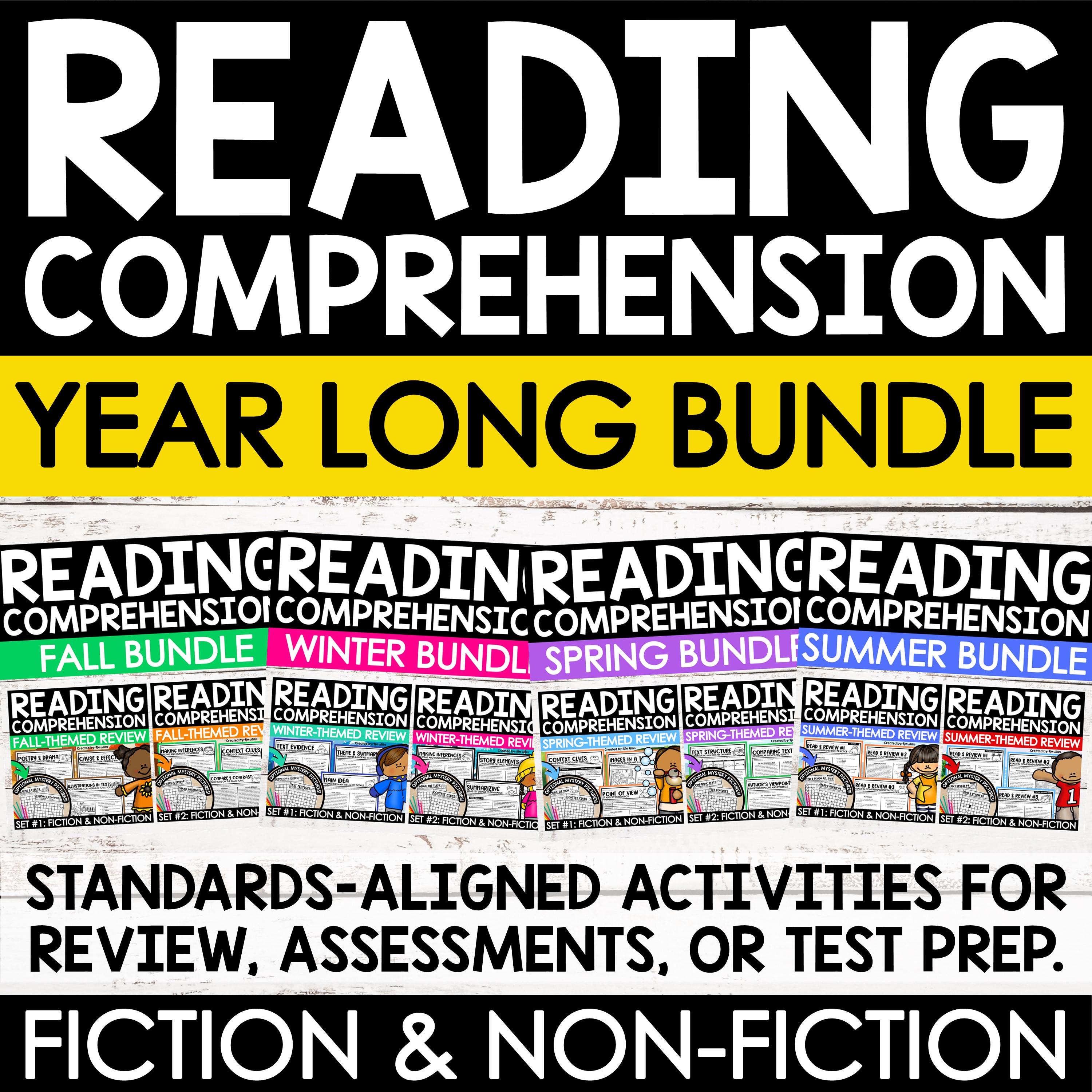 Reading Comprehension Bundle PDF, Digital Download Printables for 3rd-5th Grade, School Worksheets for Teacher, Classroom, Homeschool