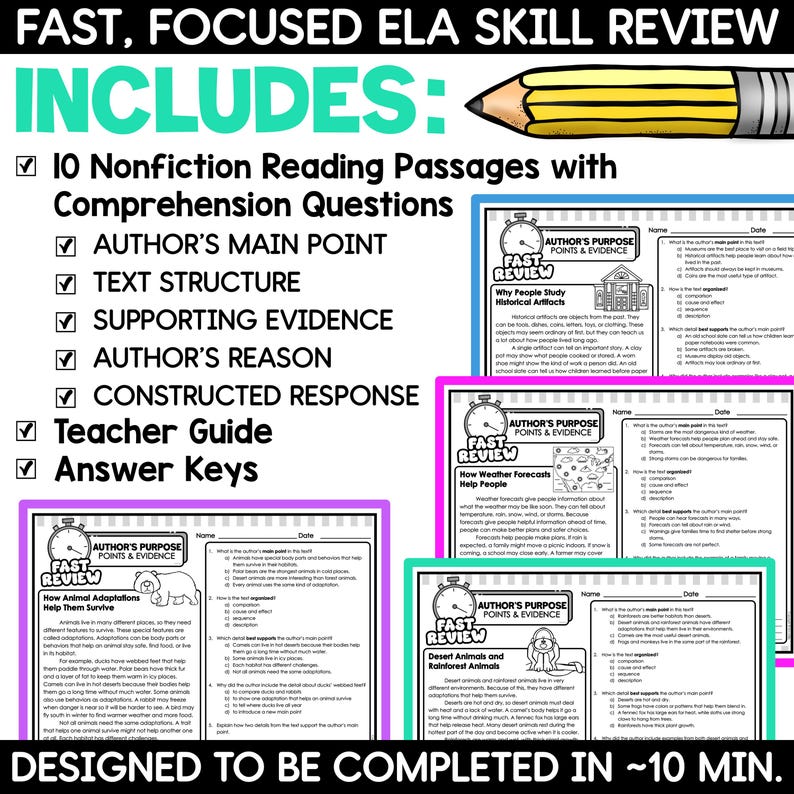 Author’s Purpose Passages & Worksheets for 3rd 4th 5th Grade | Reading ...