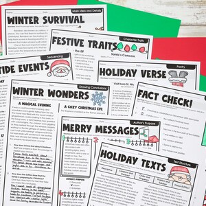 Fichas de lectura navideñas para 4.º y 5.º grado / Paquete imprimible listo para usar / Educación en casa navideña, descarga instantánea imagen 5