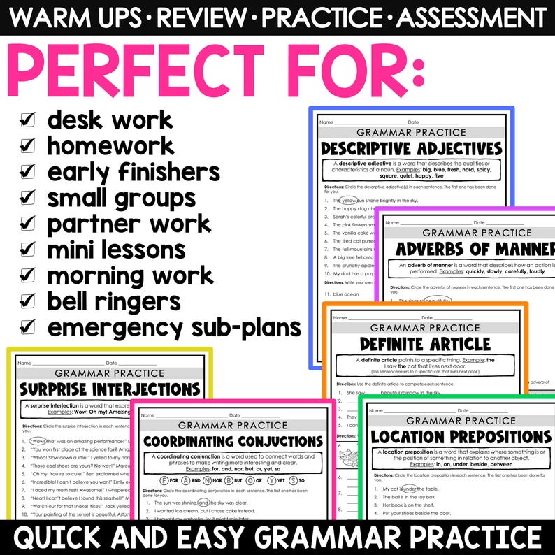 Parts of Speech Printable Worksheets, English Grammar Printable ...