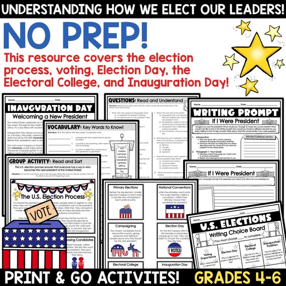 2024 presidential election day for kids activities worksheets voting  electoral college process us government elections instant download - etsy uk