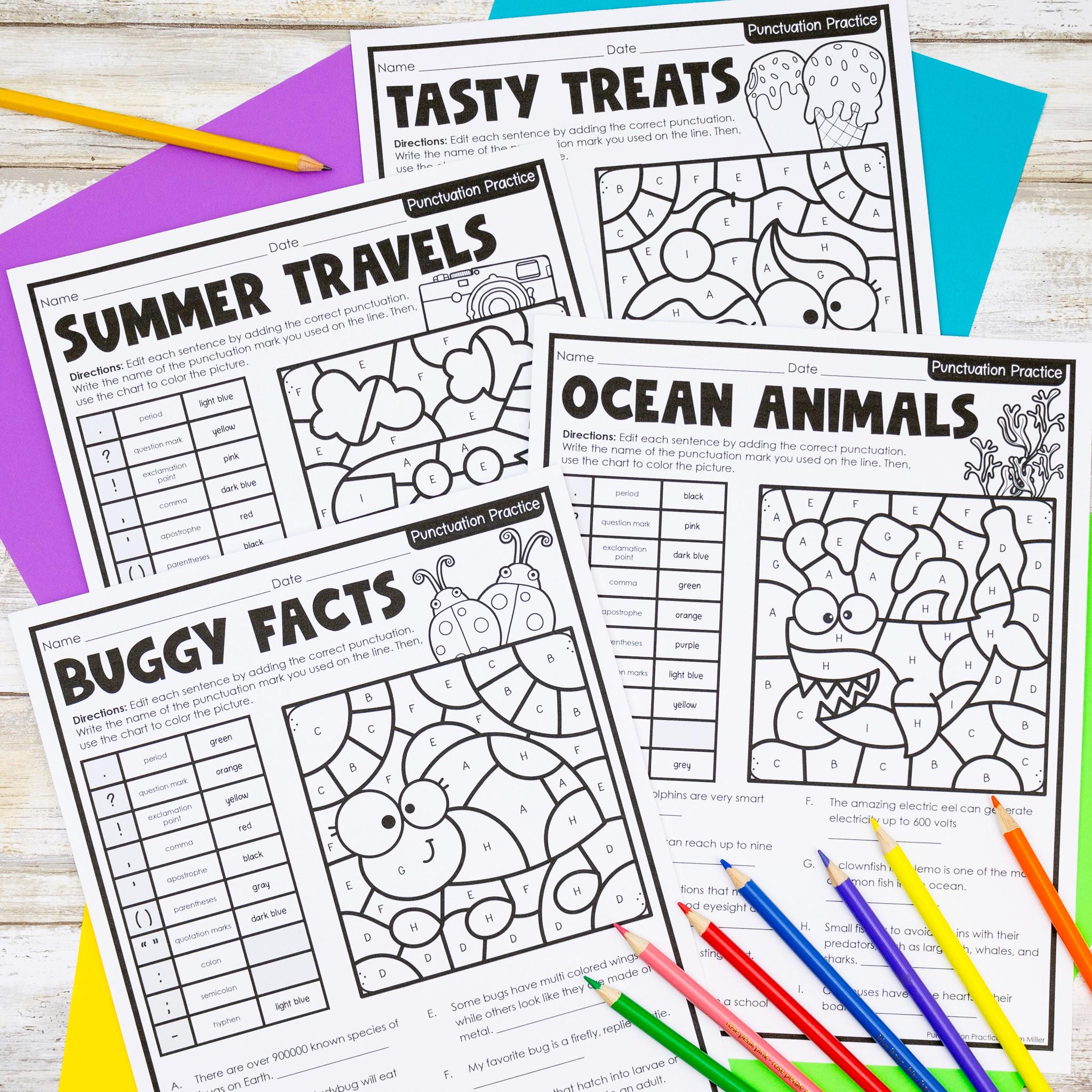 Punctuation Worksheets Color by Code | Sentence Editing Grammar ...