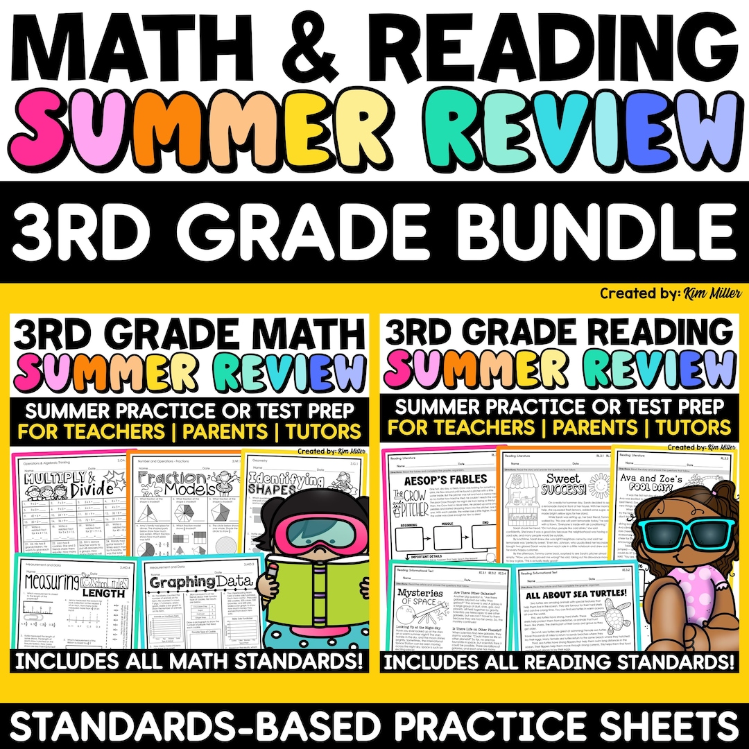 3rd Grade Summer Math and Reading Bundle, Common Core Review Worksheets ...