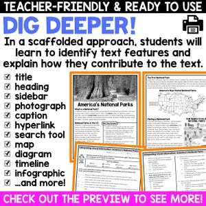 Nonfiction Text Features Worksheets, Informational Text, Reading Comprehension Passages Printables 3rd 4th 5th Grade Classroom Resources image 4