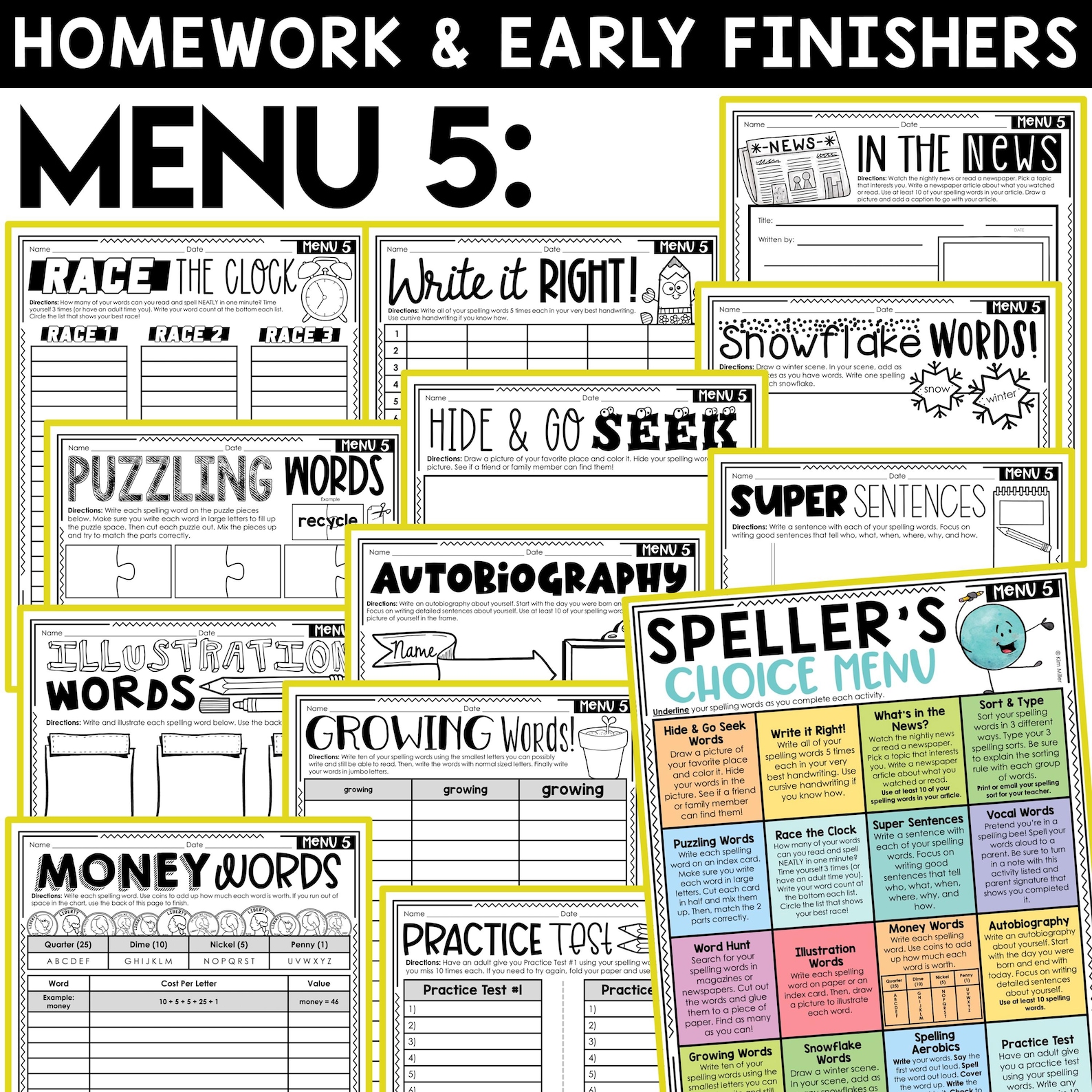 Spelling Word Work 3rd 4th 5th Grade Spelling Practice Activities ...